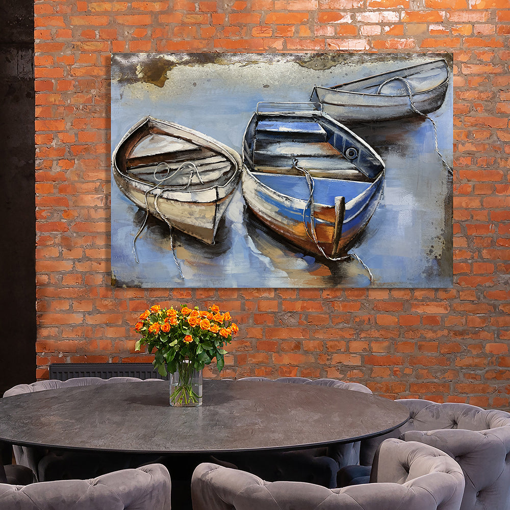 3 Abandoned Boats 3-d Metal Painting 