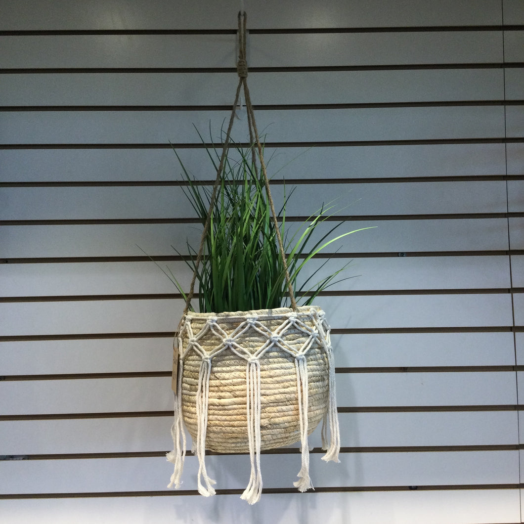 Hanging  plant seagrass basket cotton accents