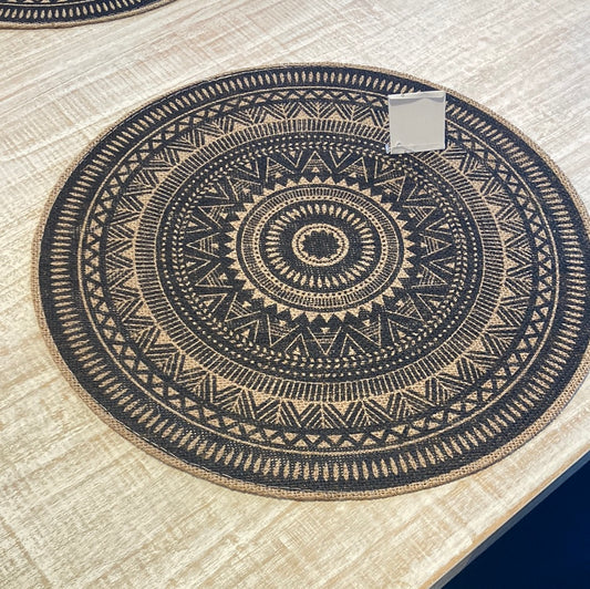 Black print mandala round placemat