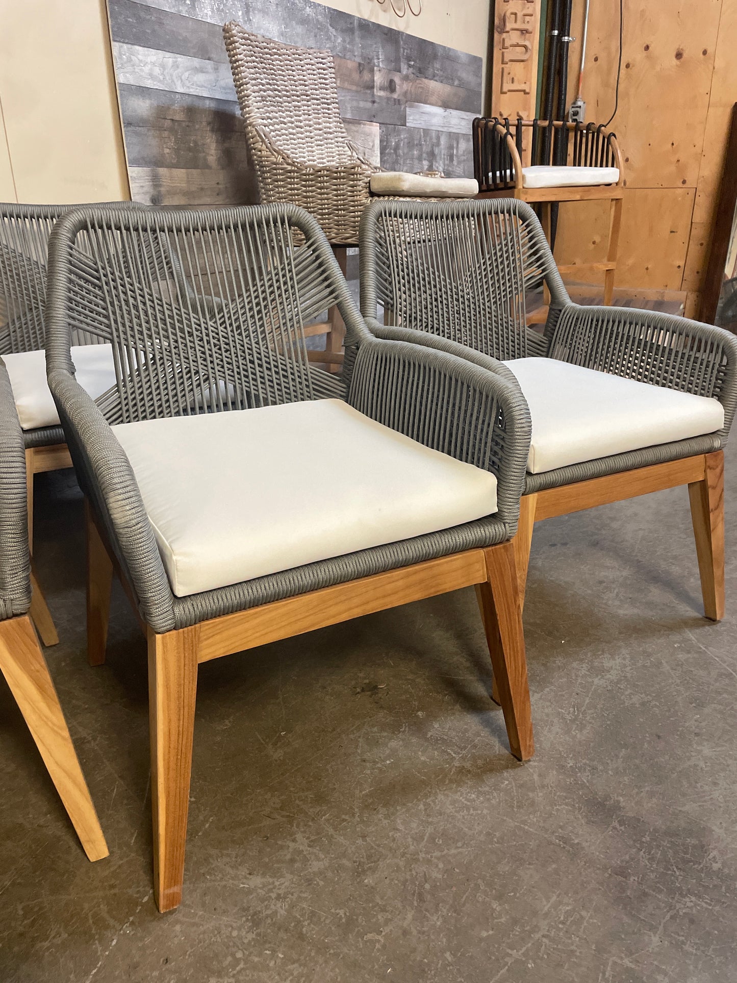 Outside teak Armchair with Grey rope