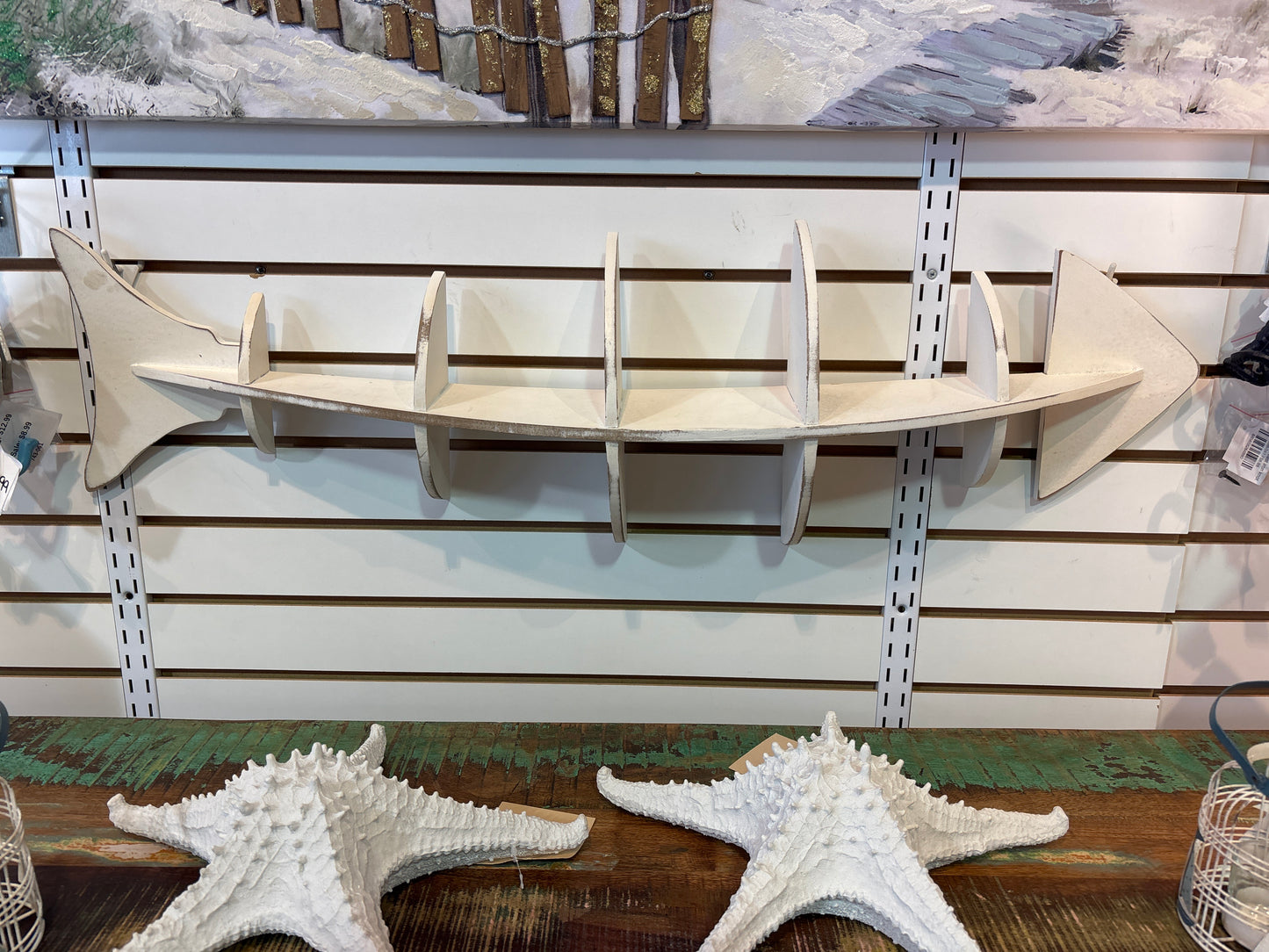 White Wood Fish Skeleton Wall Shelf