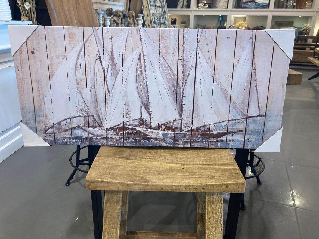 White sailboats at sea painting (16 x 35)