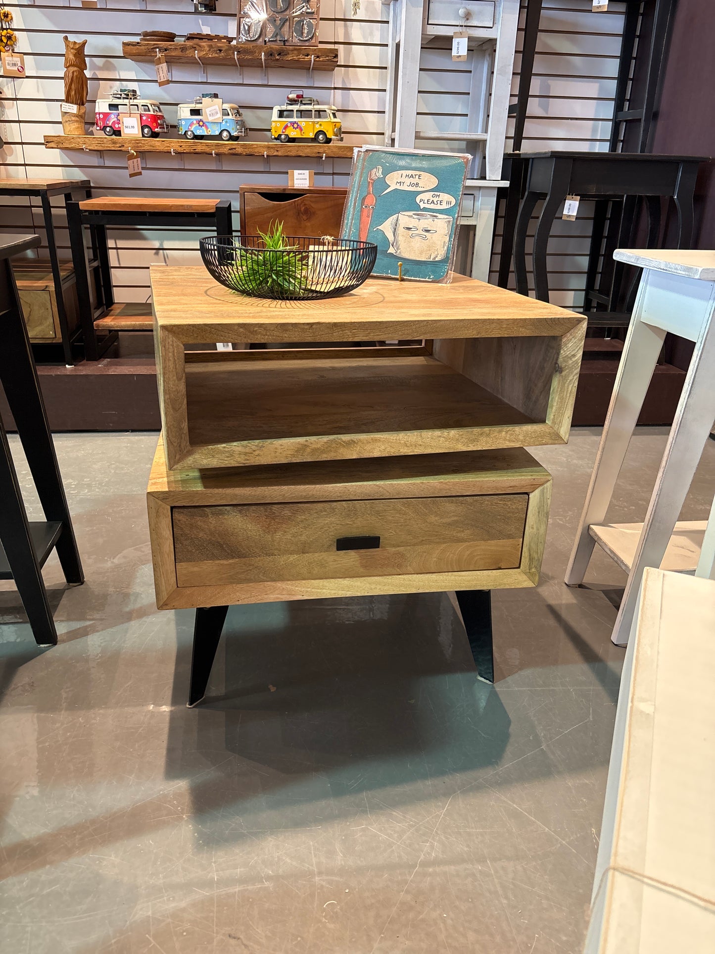 Revolving Mango Wood Accent Table