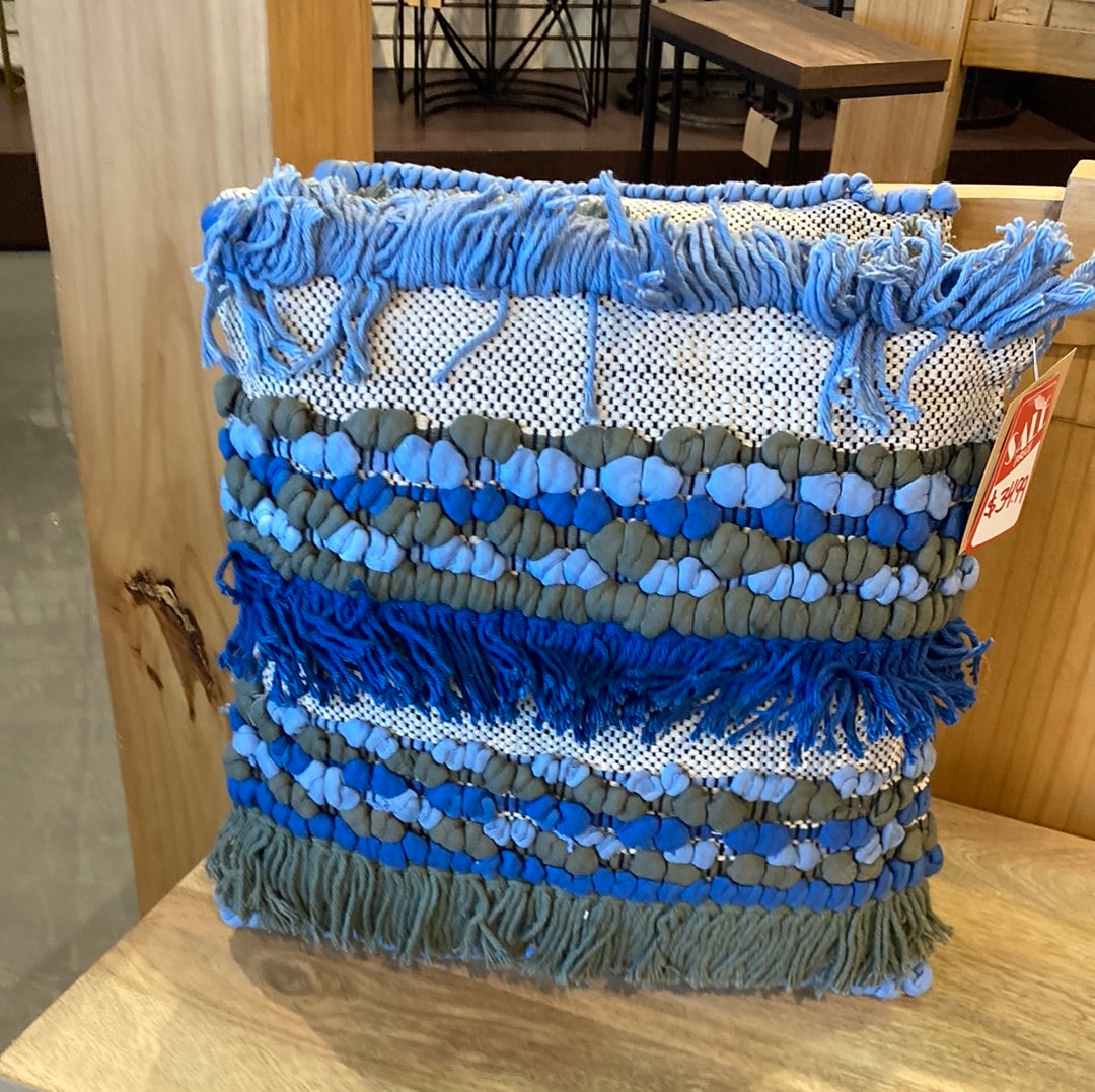 Aqua cushion with fringes