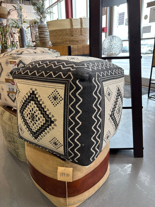 Dark Boho 18 inch square Cotton Pouf