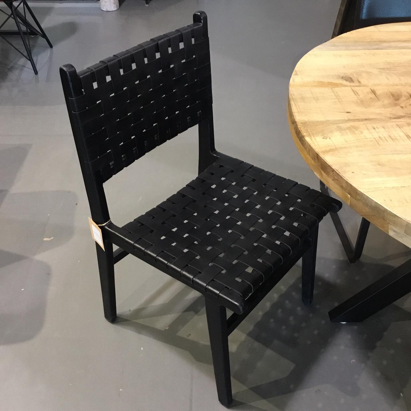 Black teak and leather dining chair