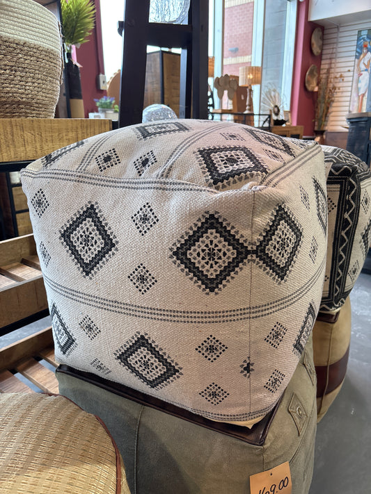 Cream Boho 18 inch square Cotton Pouf