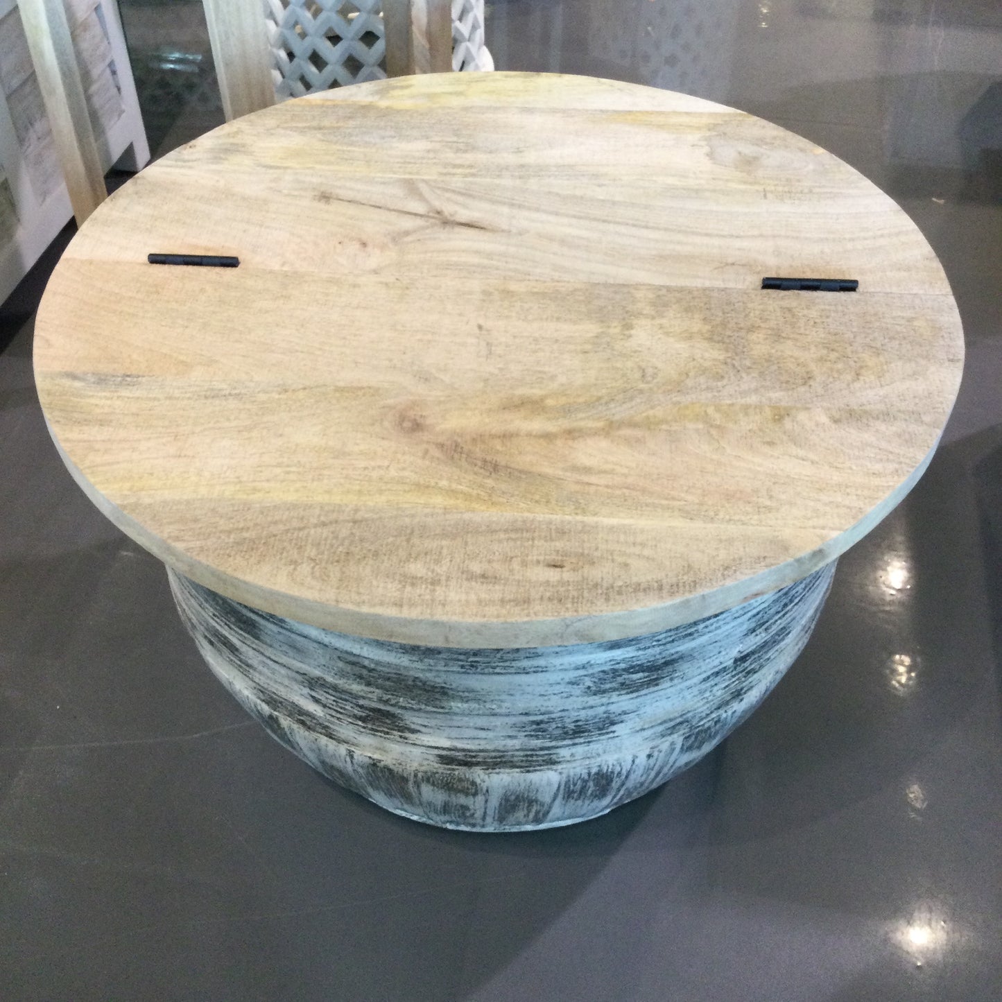 Nella Round white wash storage Coffee Table