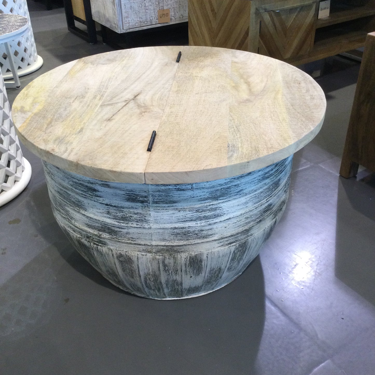 Nella Round white wash storage Coffee Table