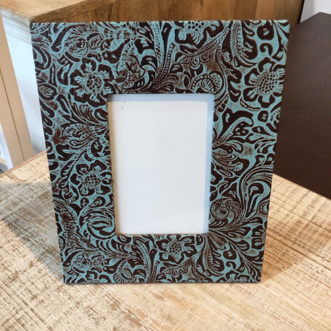 Turquoise leather embossed photo Frame