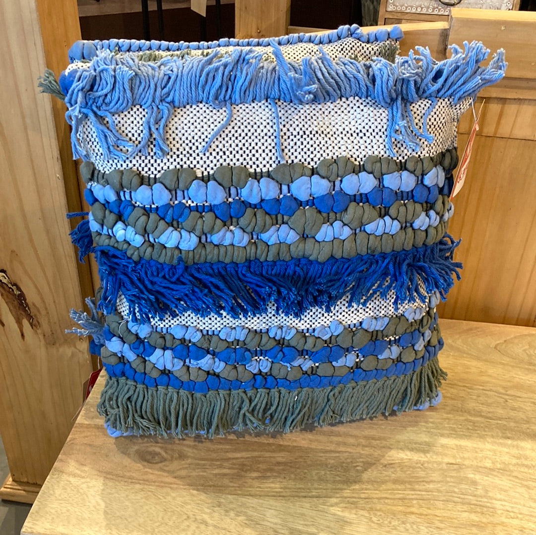 Aqua cushion with fringes