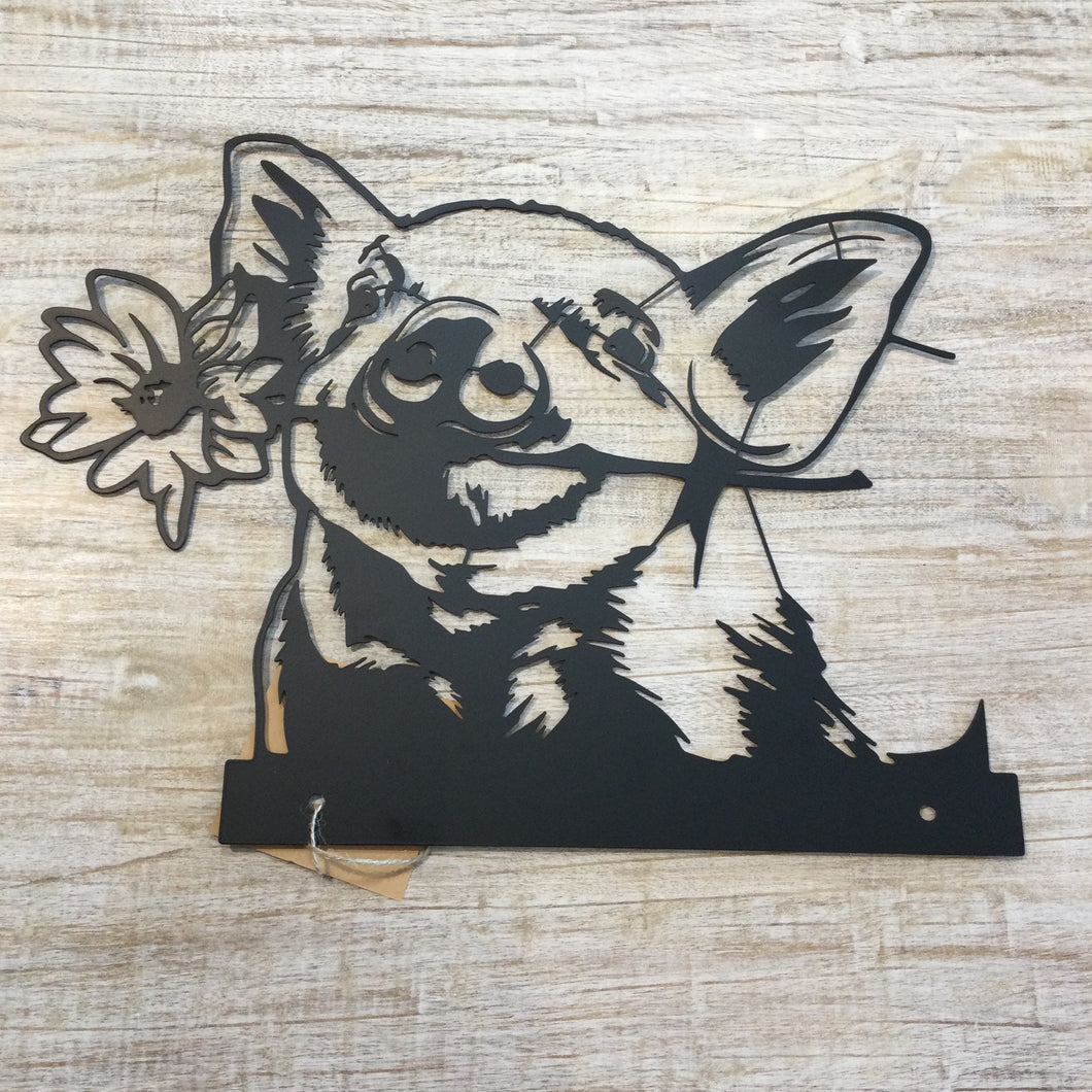 Flower Picking Pig Metal Wall Art