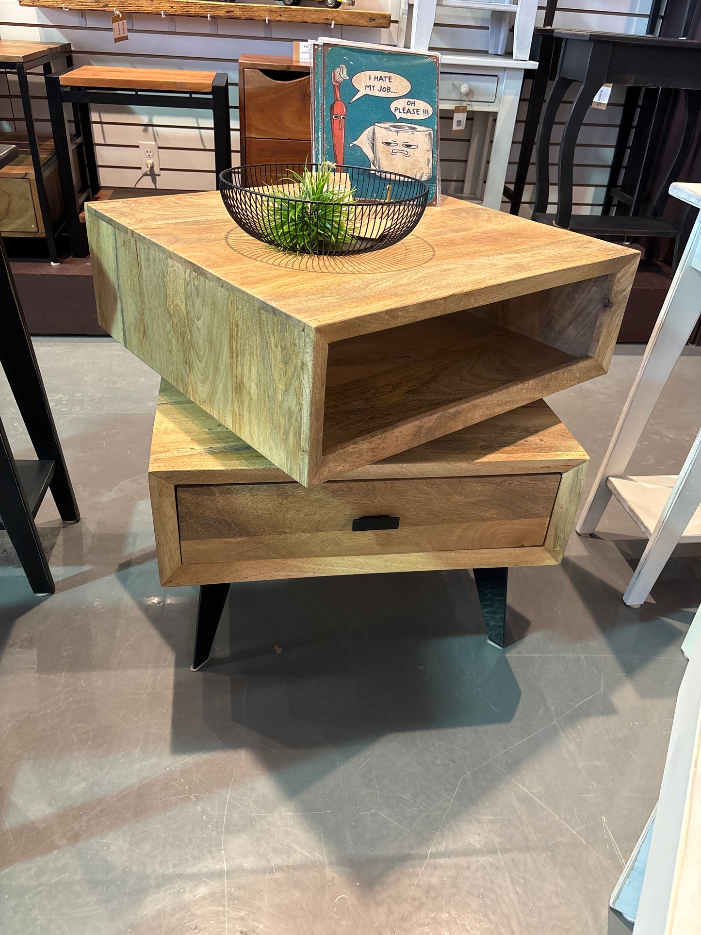 Revolving Mango Wood Accent Table