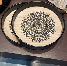 Load image into Gallery viewer, Round mandala print wood decorative tray
