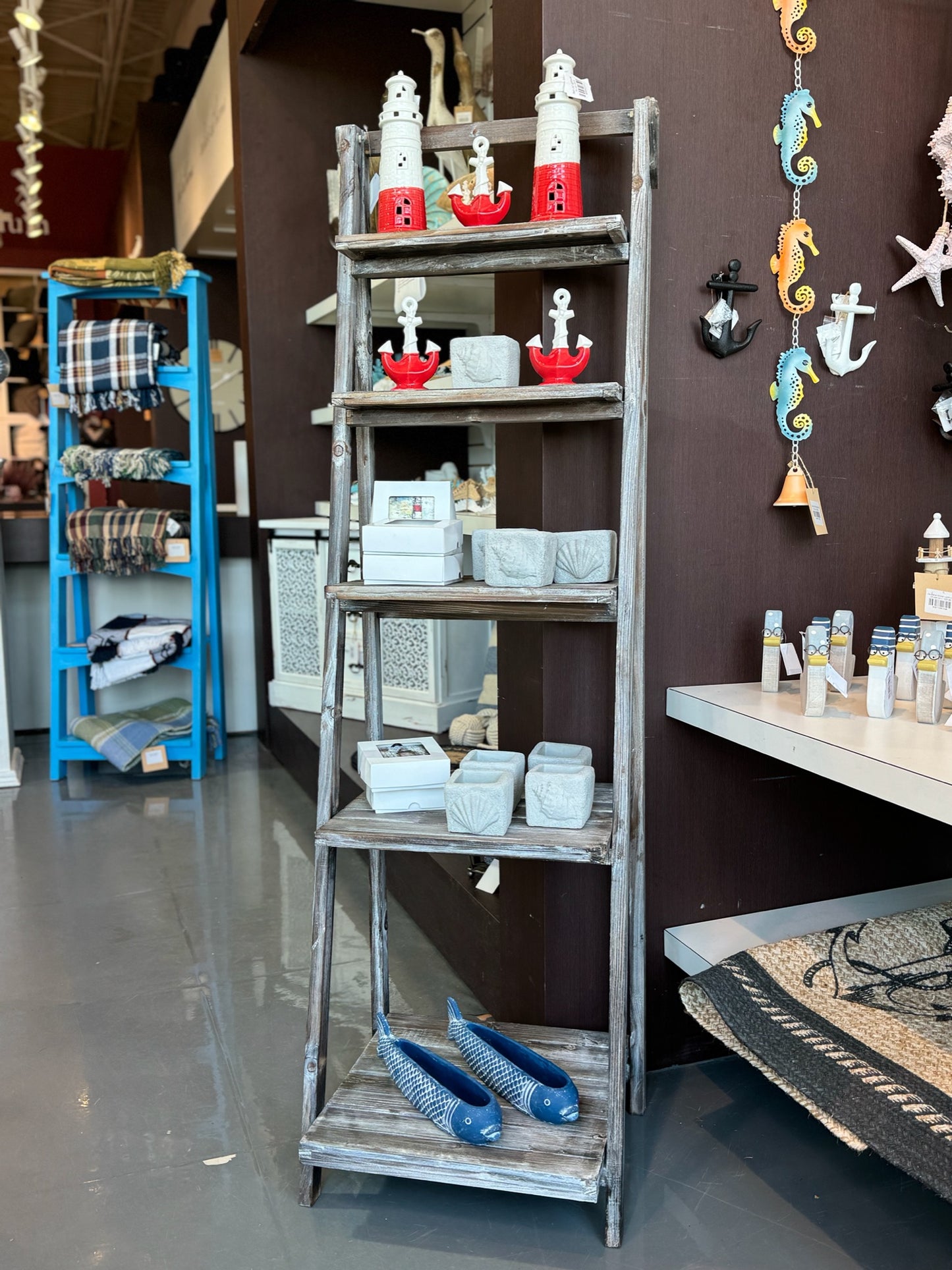 Distressed Grey ladder bookcase