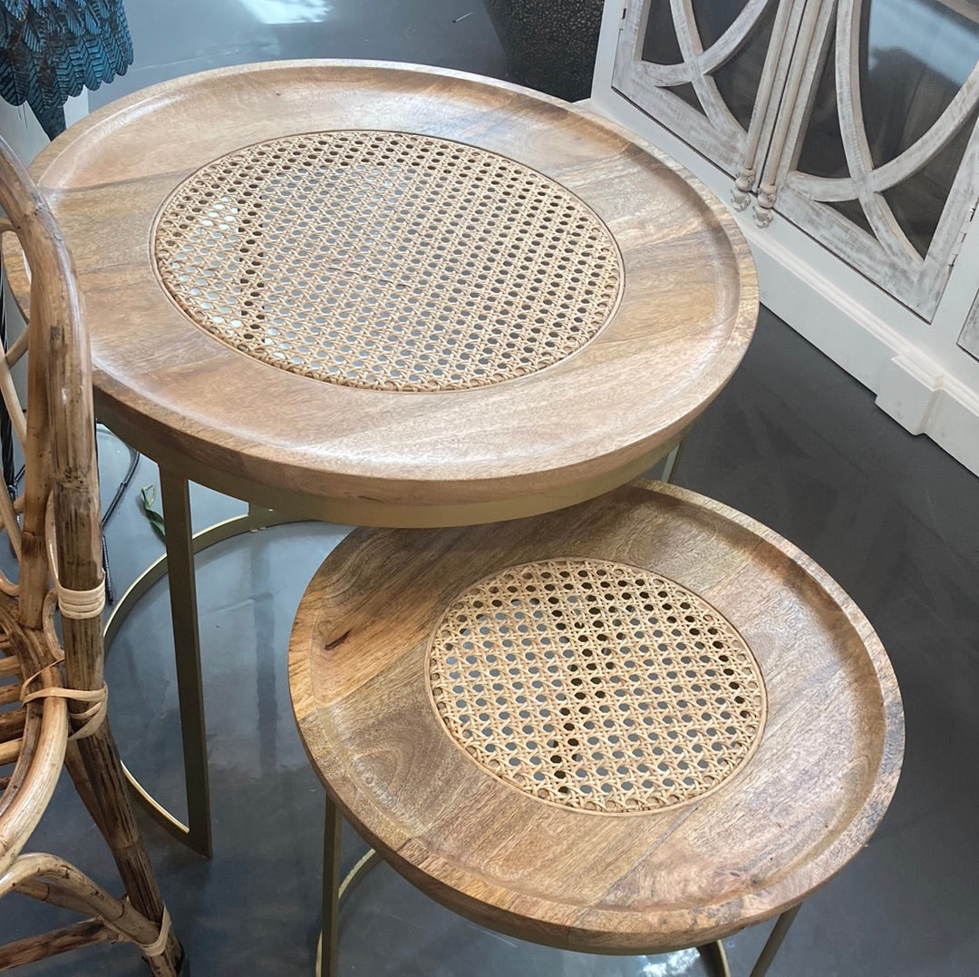 Sigma Nesting Mango Wood Rattan end tables