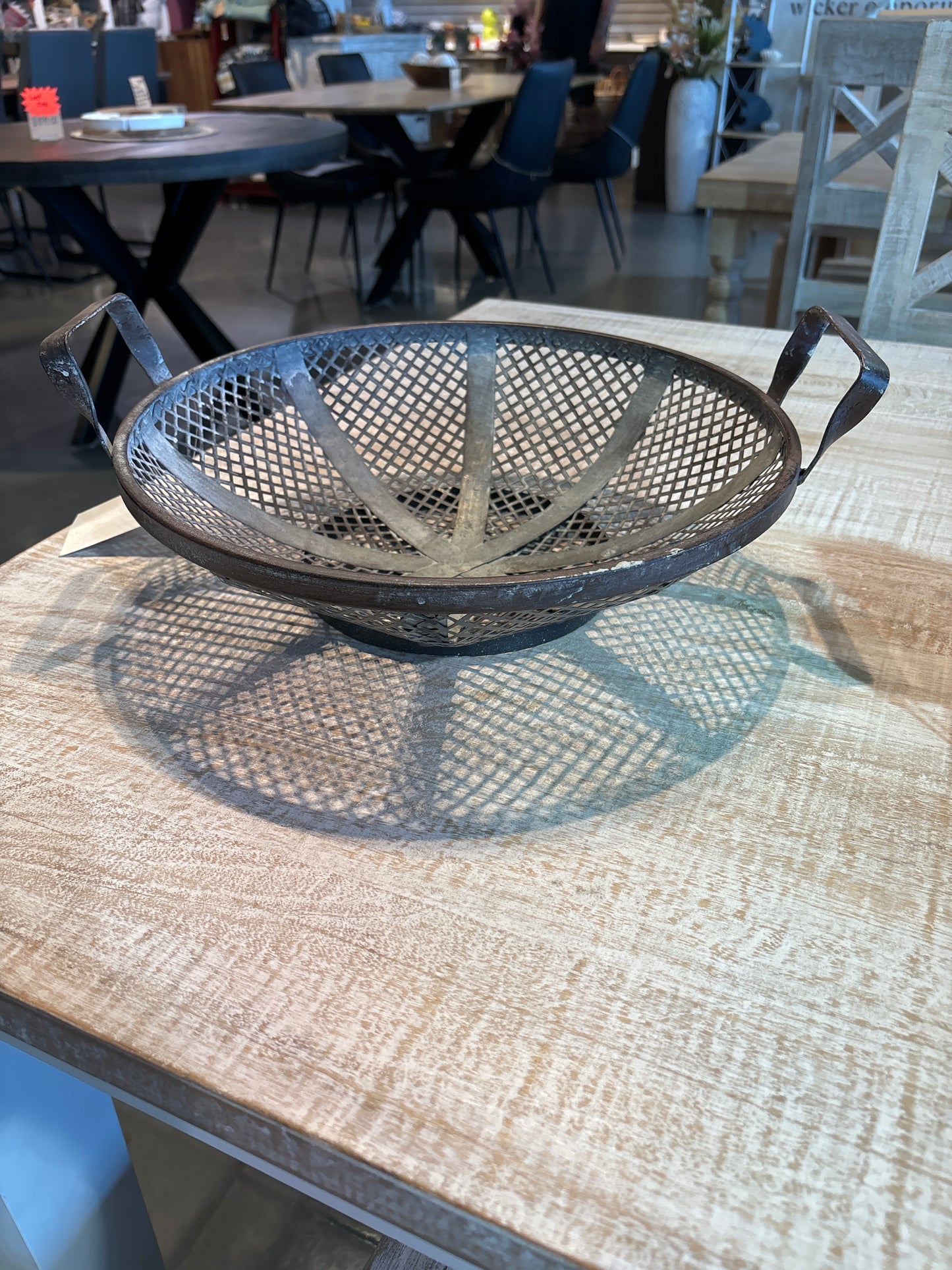 Round Rustic Metal Basket