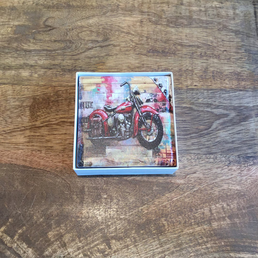 Set of 4 Red Motorcycle Ceramic Coasters