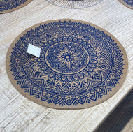 Blue print mandala round placemat