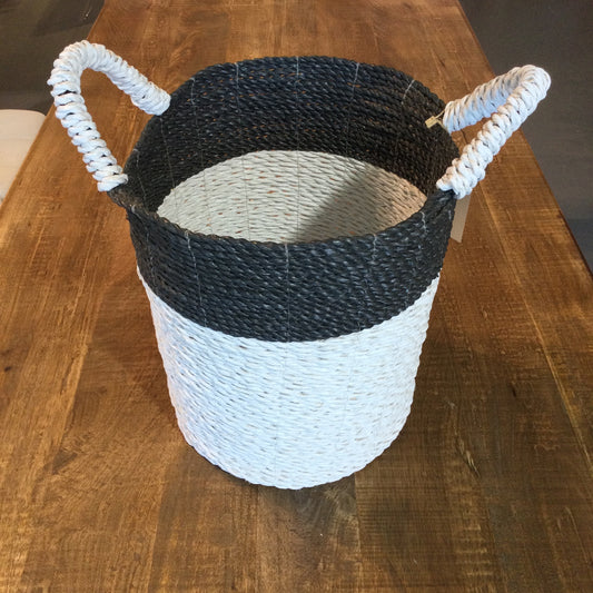 Raffia Coastal Navy and White Storage Basket with handles