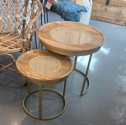 Sigma Nesting Mango Wood Rattan end tables