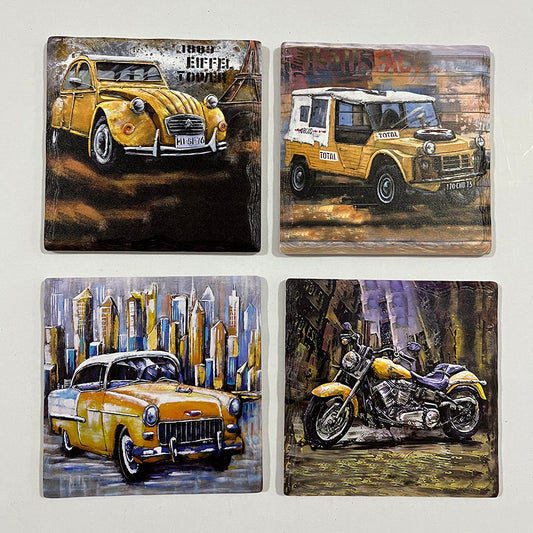 Yellow Rides - Square Stone Edge Coasters (Set of 4 w/ Holder)