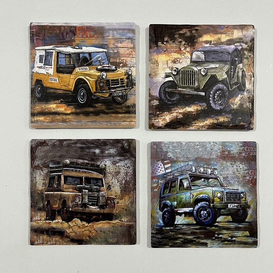 Tough Jeeps - Square Stone Edge Coasters (Set of 4 w/ Holder)