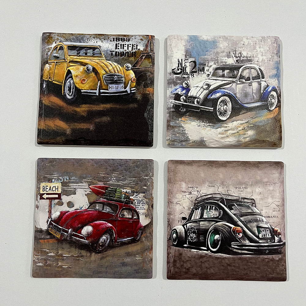 VW Bugs - Square Stone Edge Coasters (Set of 4 w/ Holder)