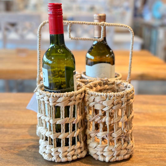 Kitchen Woven 4 Bottle Basket with handle