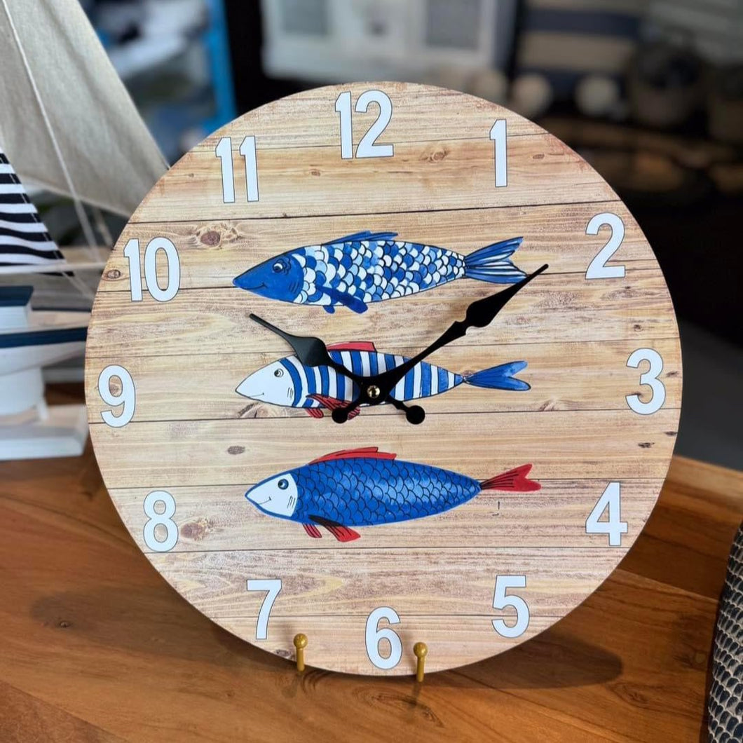 14 inch diameter 3 blue fishes Wall Clock