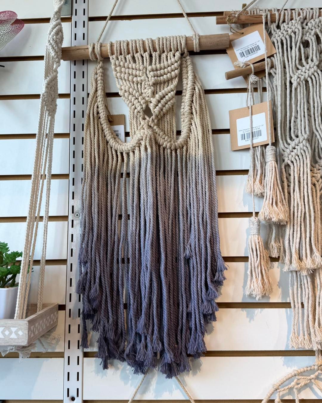 boho blue ti-dye macrame hanging accent