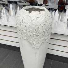 Load image into Gallery viewer, White Embossed Flowers Floor Vase
