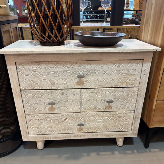 AGRA-Solid Mango Wood Chest of 4 Drawers, White Wash