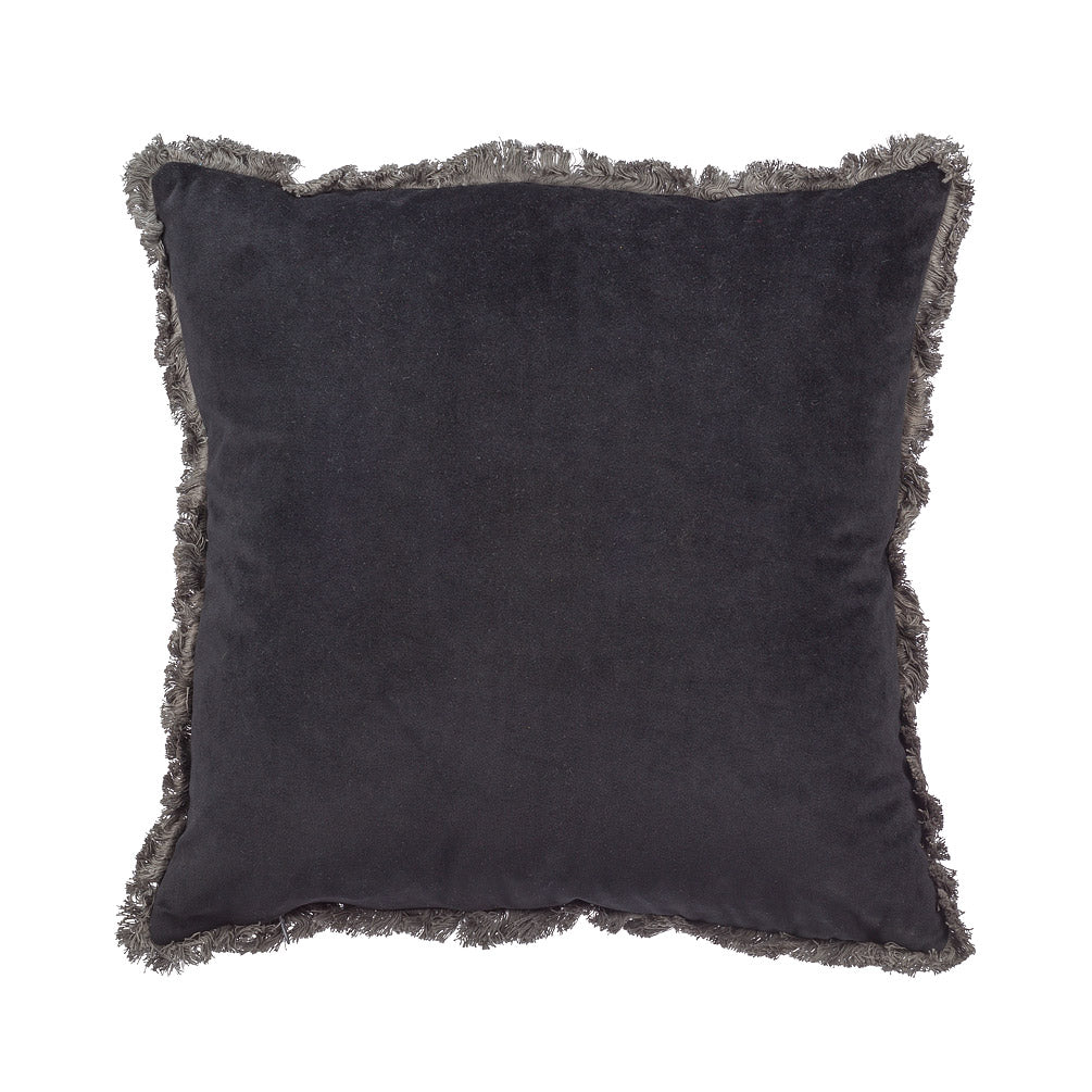 Blk Velvet Pillow w/Fringe-18"Sq