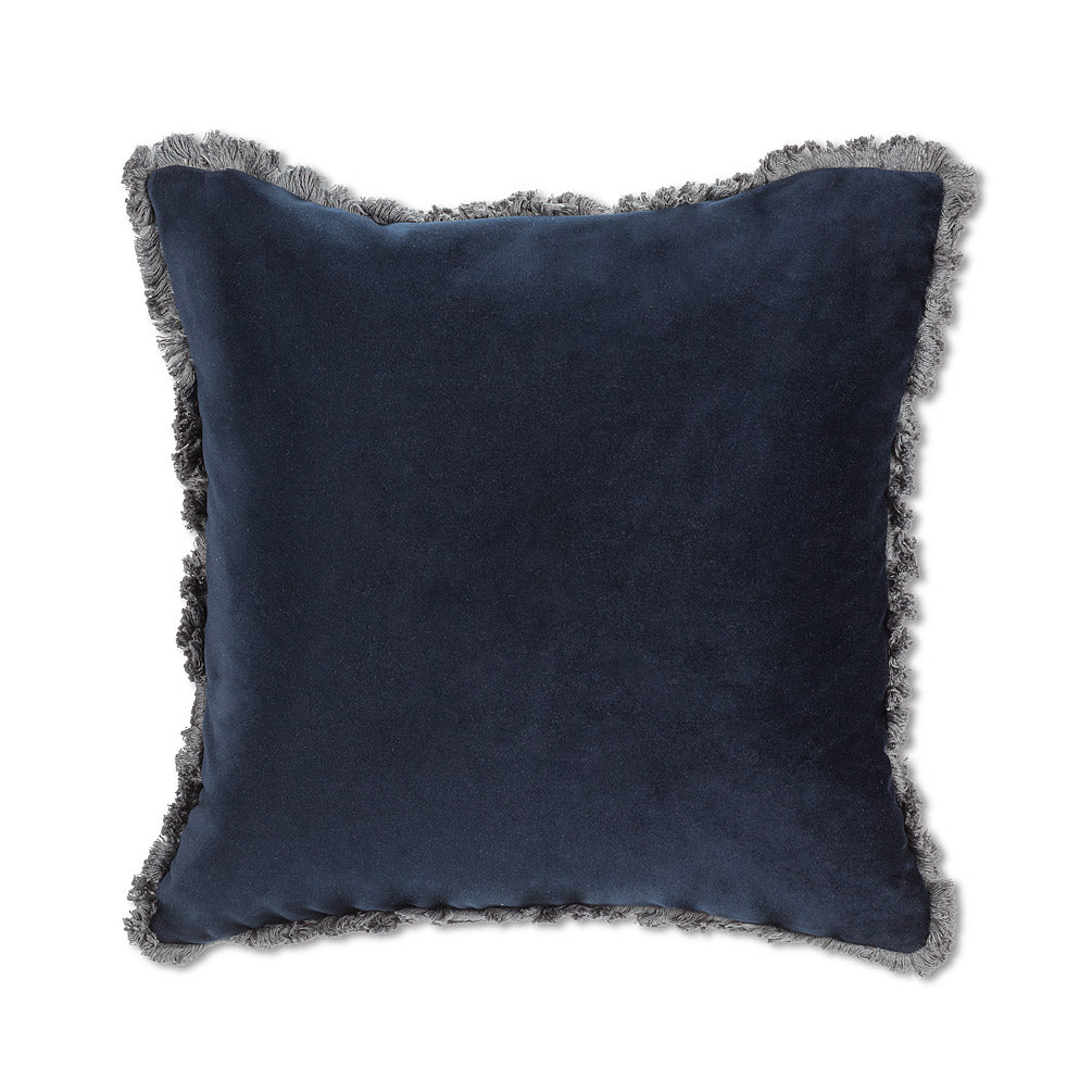 Navy Velvet Pillow w/Fringe-18"Sq