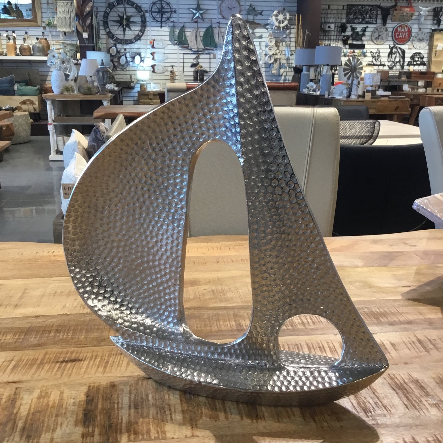 LARGE Sailboat Hammered Aluminum Decor Sculpture