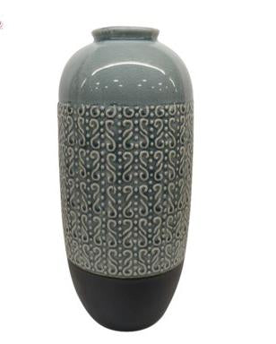 Teal Patterned Table Vase