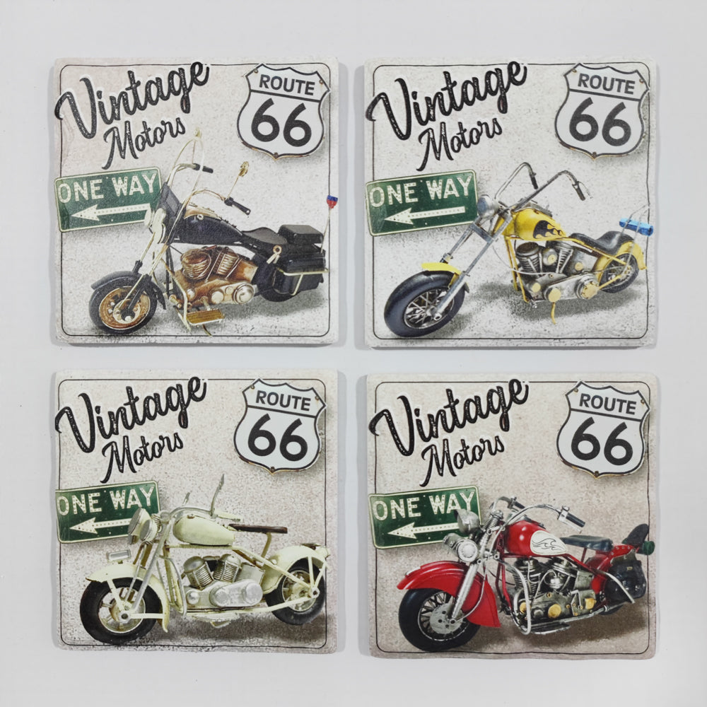 Route 66 Motorcycle Ceramic Coasters (Set of 4)