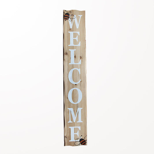 Vertical Bee Pine WELCOME Sign