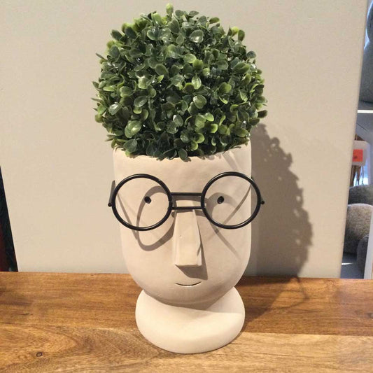 Medium Planter of a Face with Glasses