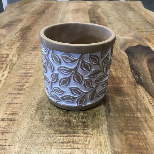 Earth Tone Raised Leaf Patterned Clay Planter