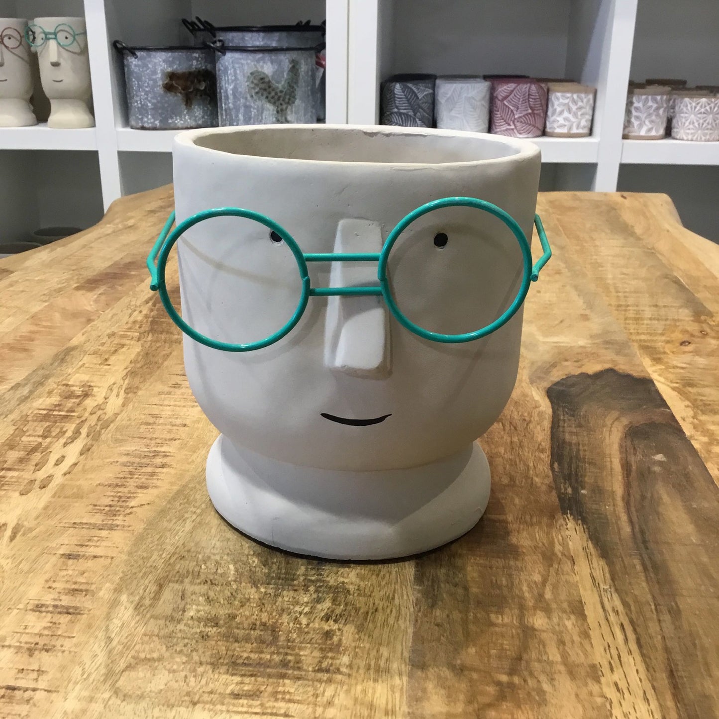 Extra Large Cement Planter of a Face with Glasses