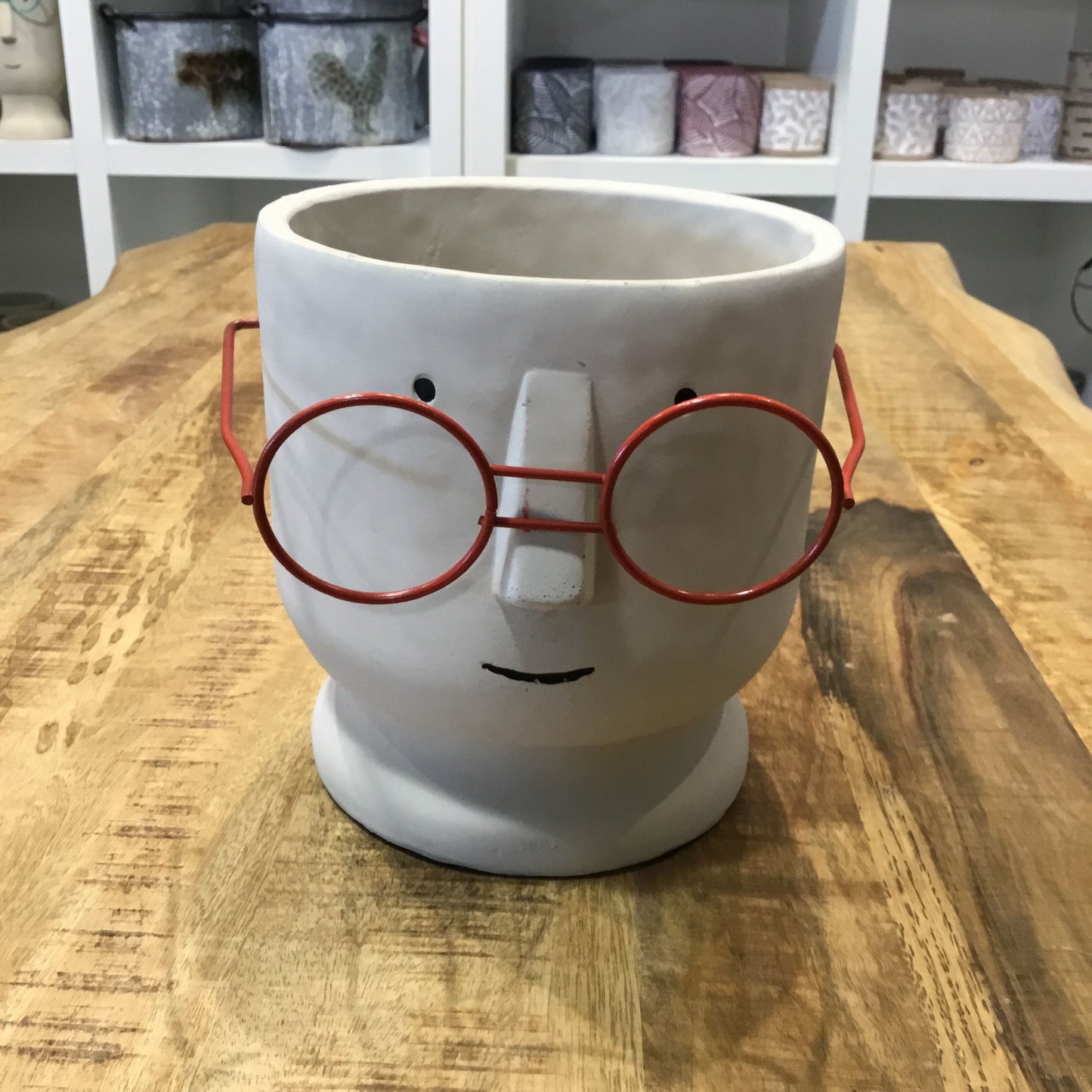 Extra Large Cement Planter of a Face with Glasses