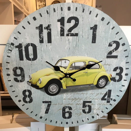 Yellow VW Bug Bus Wall Clock