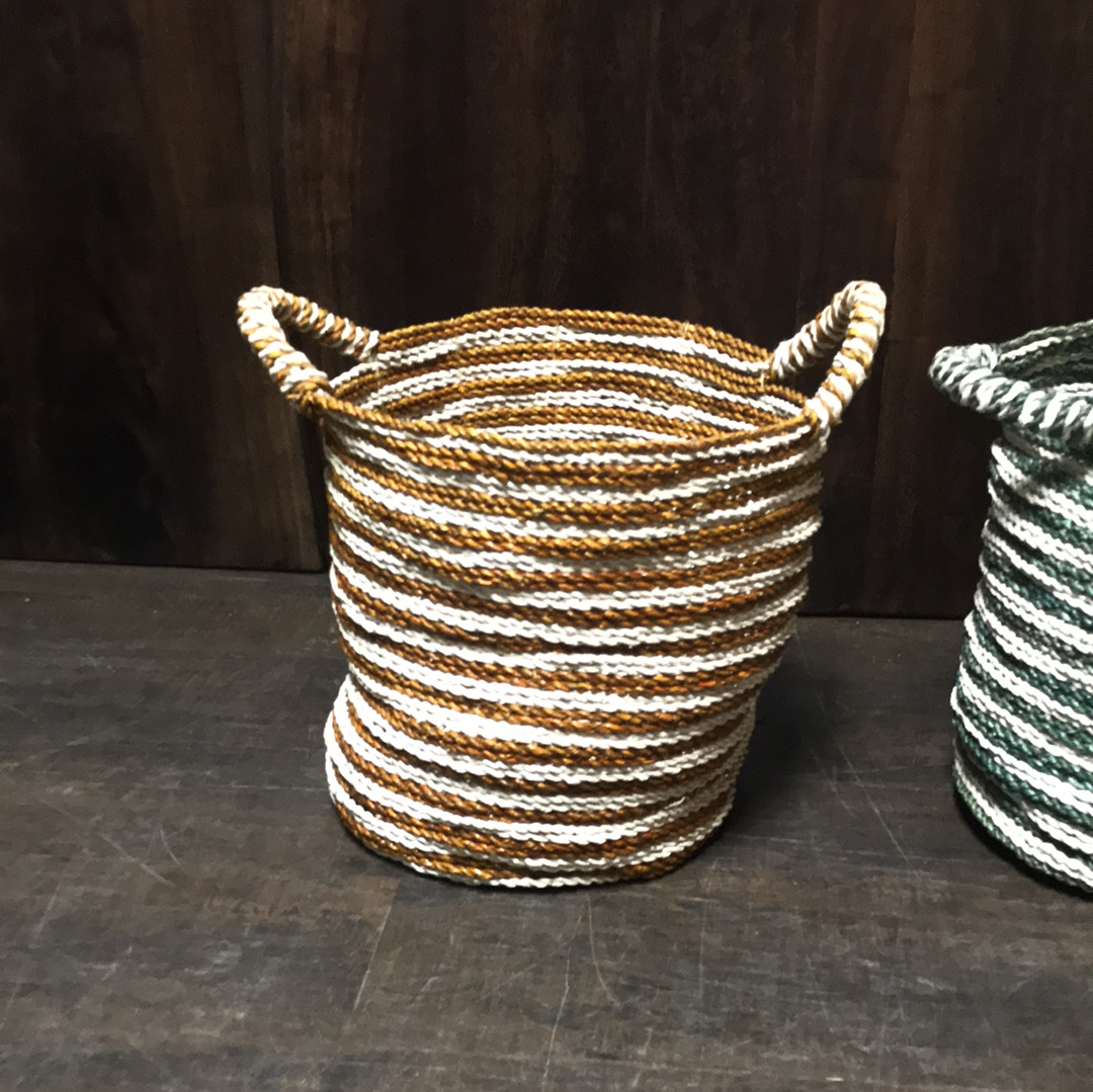 Striped assorted white and color baskets with handle