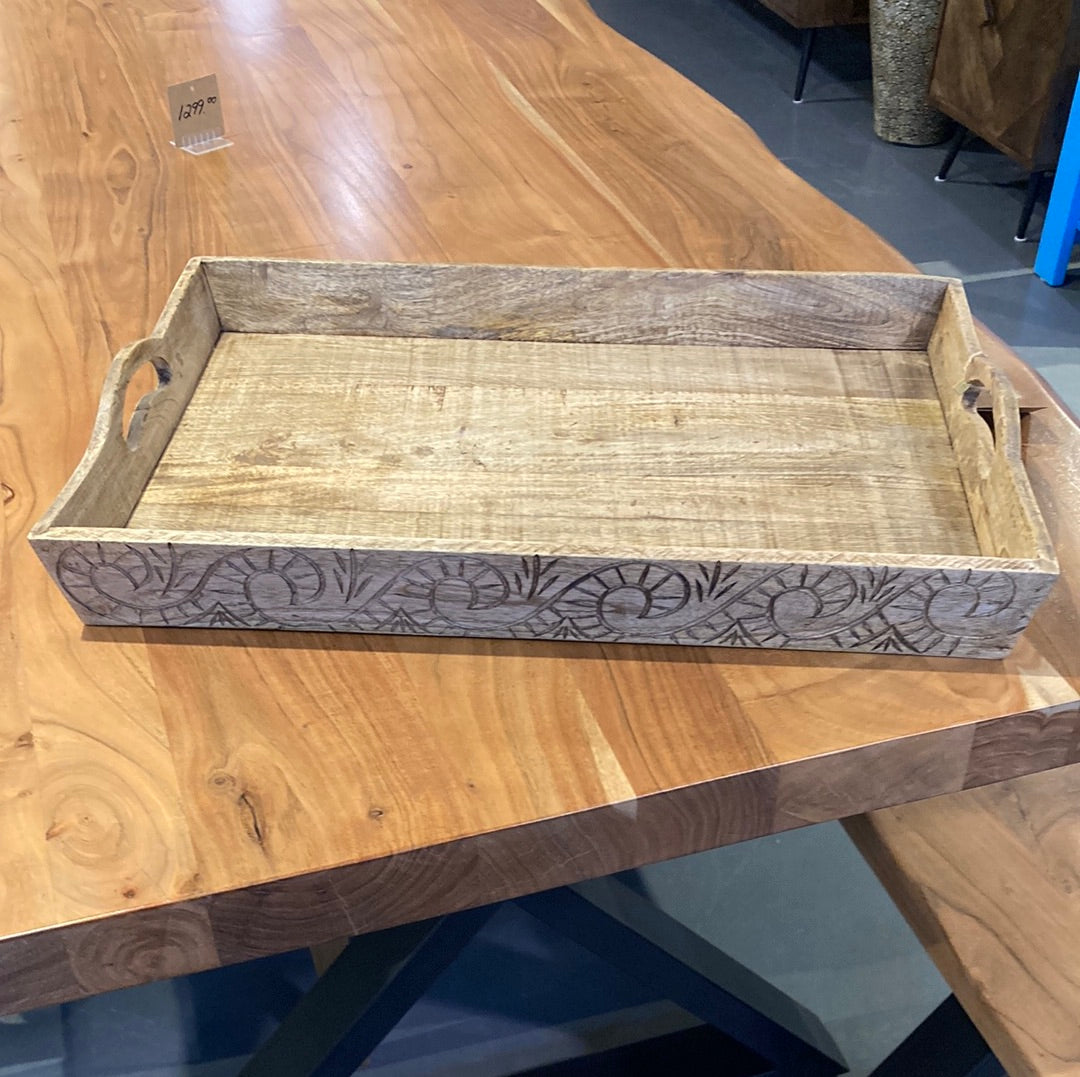 Large Mango Wood display tray with engravings