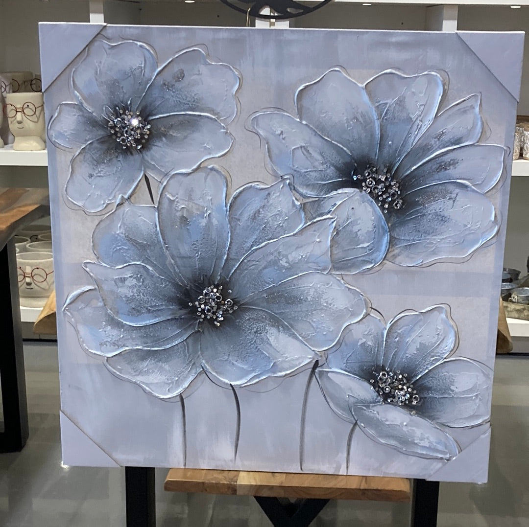 Pale Blue Flowers - Oil Painting