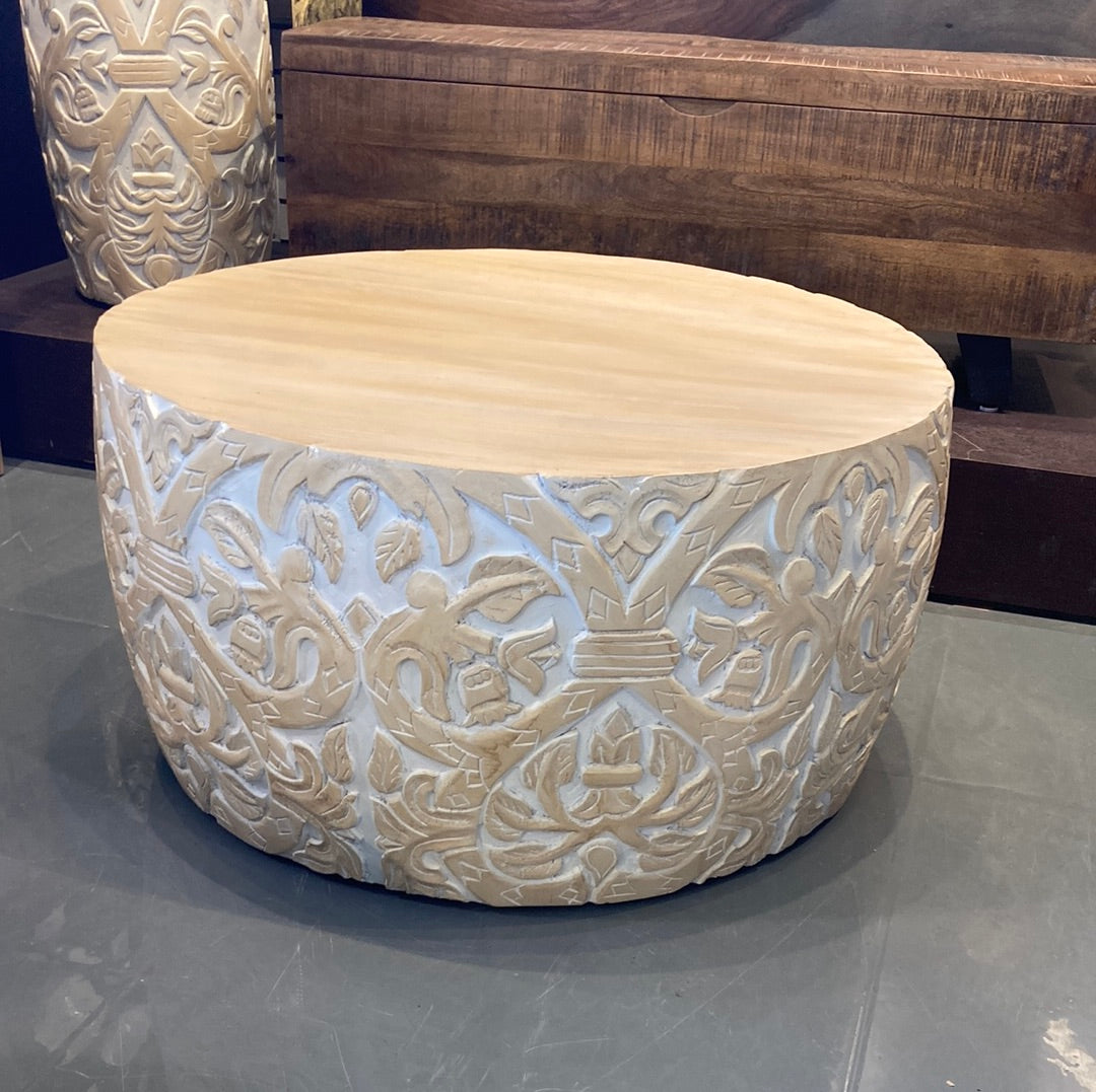 White Wash Jungle Mango Wood Drum Coffee Table