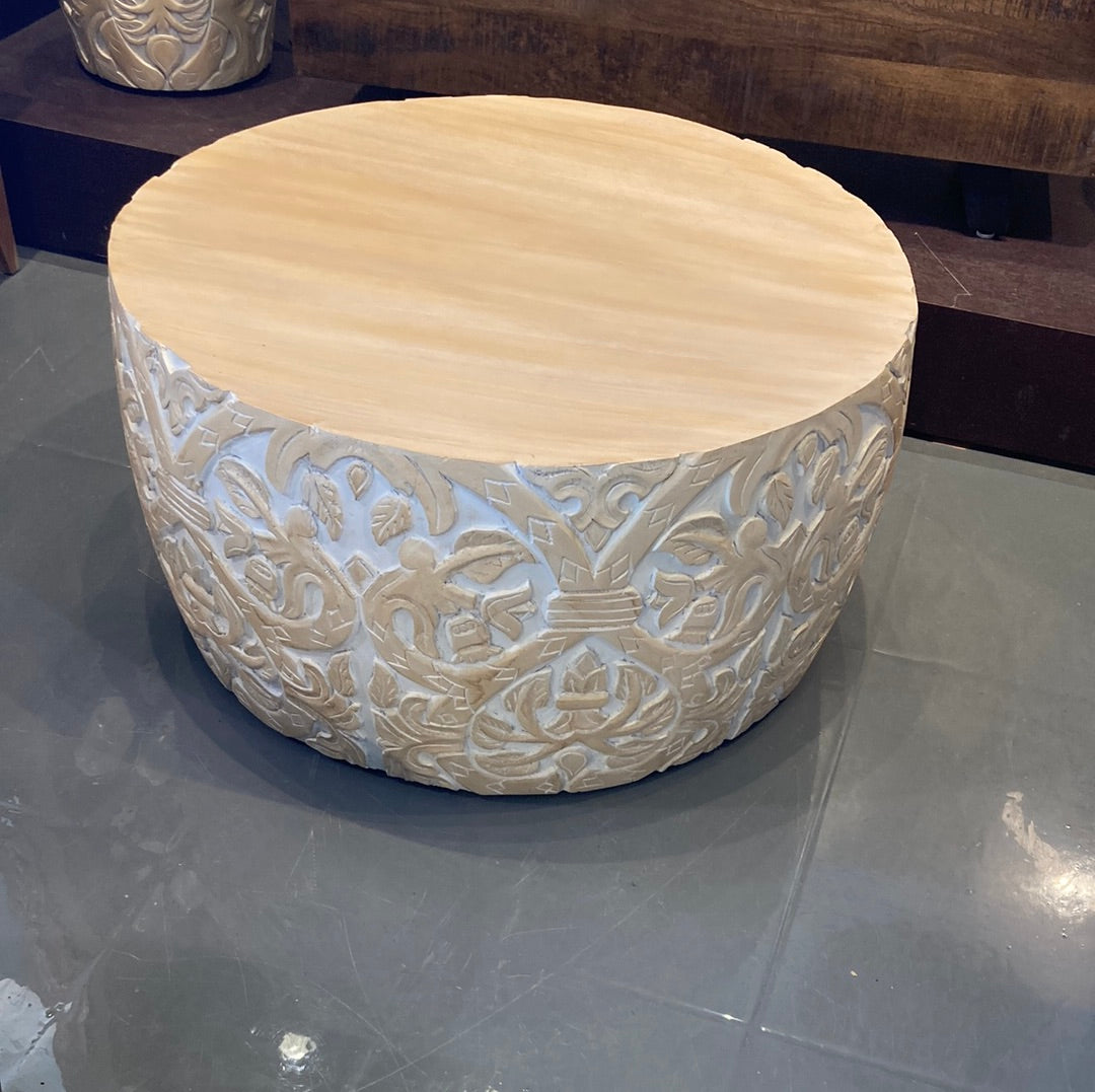 White Wash Jungle Mango Wood Drum Coffee Table