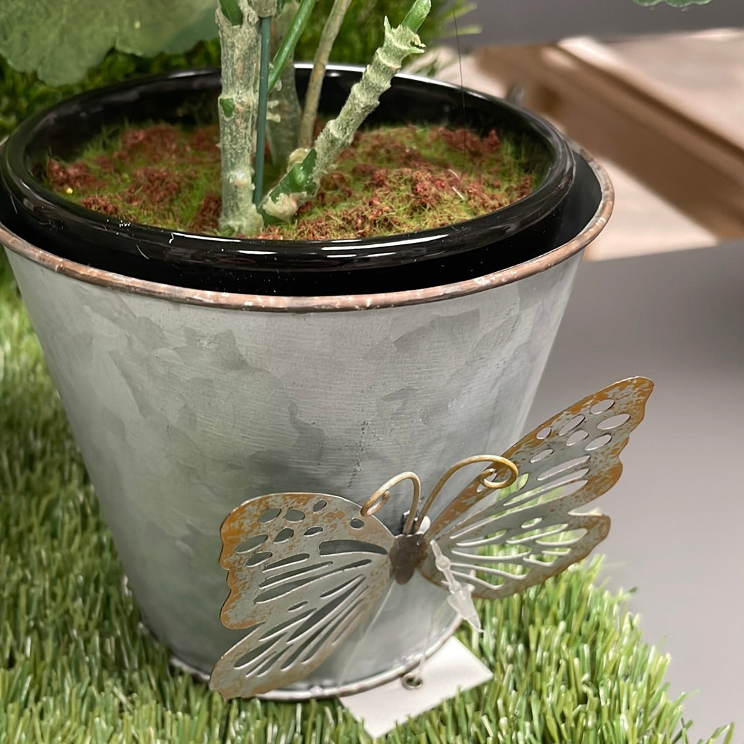 Small Metal Planter with Butterfly